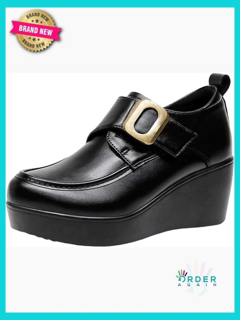Leather Slip-on Platform Wedge Loafers Retro Round Toe Daily Office Walking